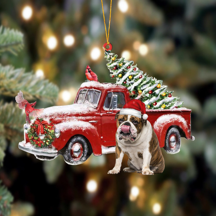 English Bulldog-Cardinal & Truck Two Sided Ornament