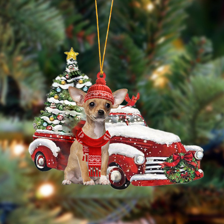 Chihuahua 2-Christmas Car Two Sided Ornament
