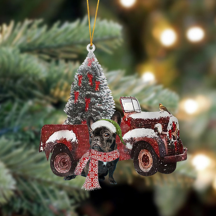 French Bulldog 4-Christmas Truck Two Sided Ornament