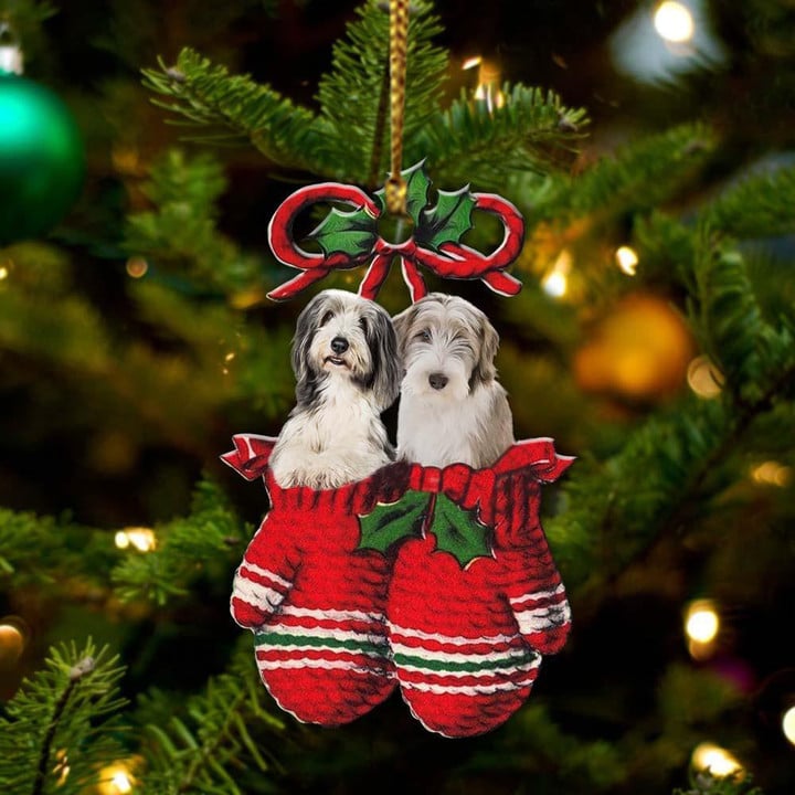 Bearded Collie Inside Your Gloves Christmas Holiday-Two Sided Ornament