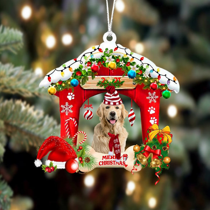 Golden Retriever 1-Christmas House Two Sided Ornament