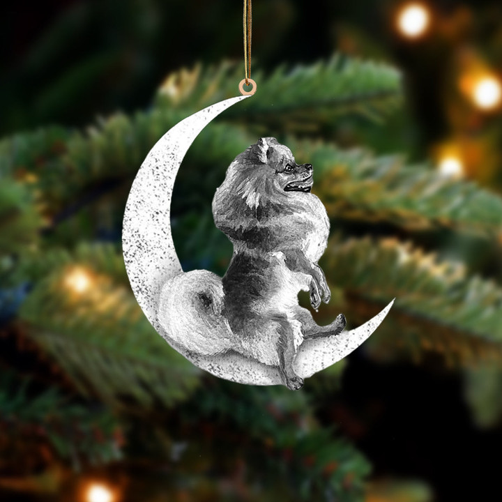 Pomeranian-Sit On The Moon-Two Sided Ornament