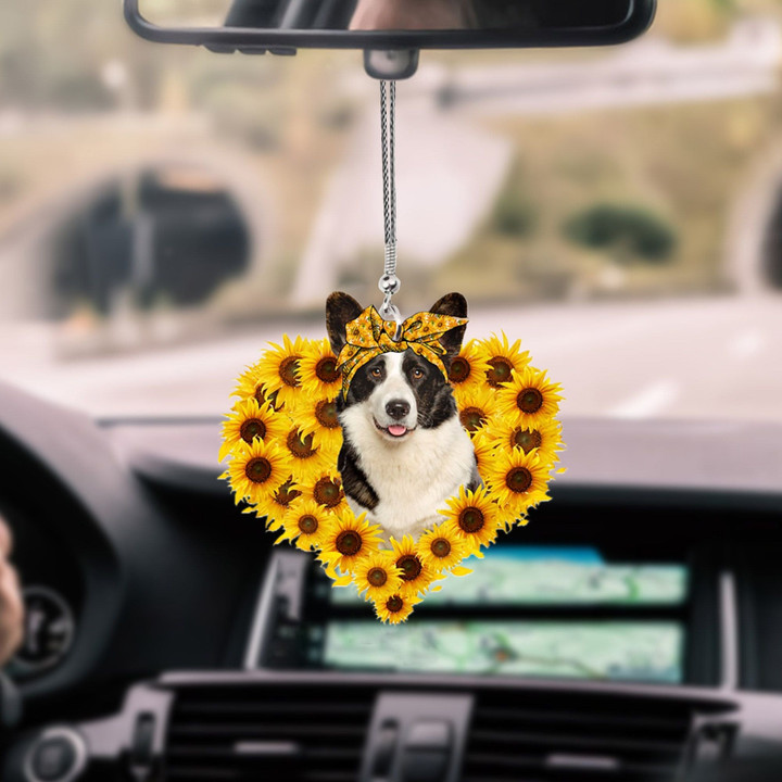 Welsh Corgi-Sunflower Heart gift Car Ornament