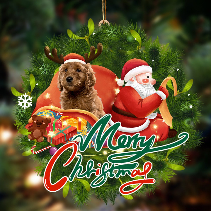 Goldendoodle-Santa & dog Hanging Ornament