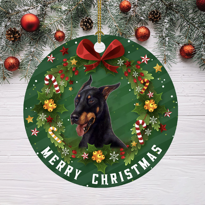 Ceramic Dog Christmas Ornament-Doberman Hanging Ornament
