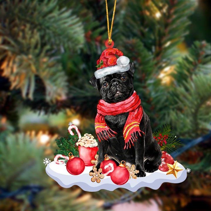 BLACK Pug 3-Better Christmas Hanging Ornament