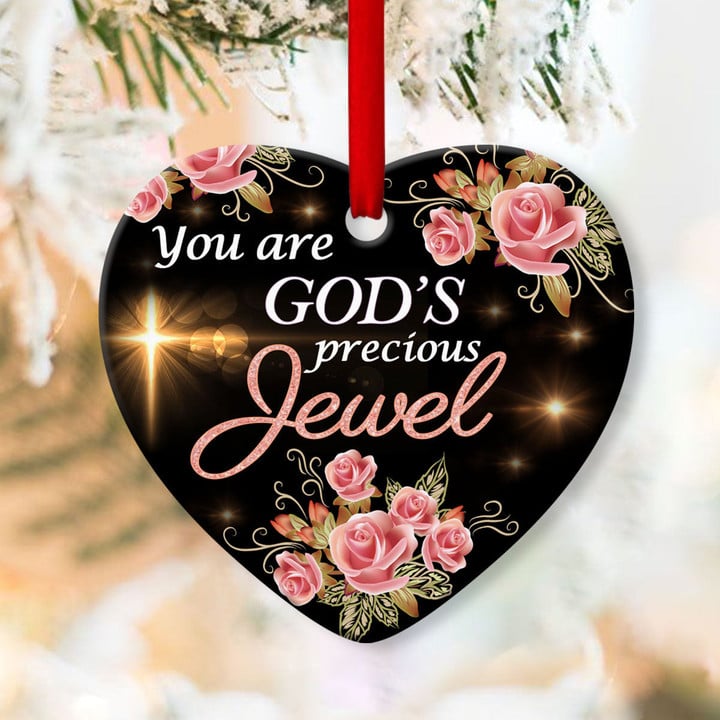 You Are God�s Precious Jewel - Adorable Roses Ceramic Heart Ornament AM136