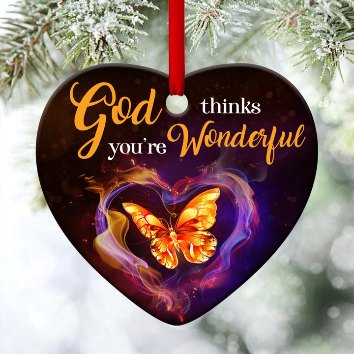 Unique Butterfly Ceramic Heart Ornament - God Thinks You�re Wonderful AA138