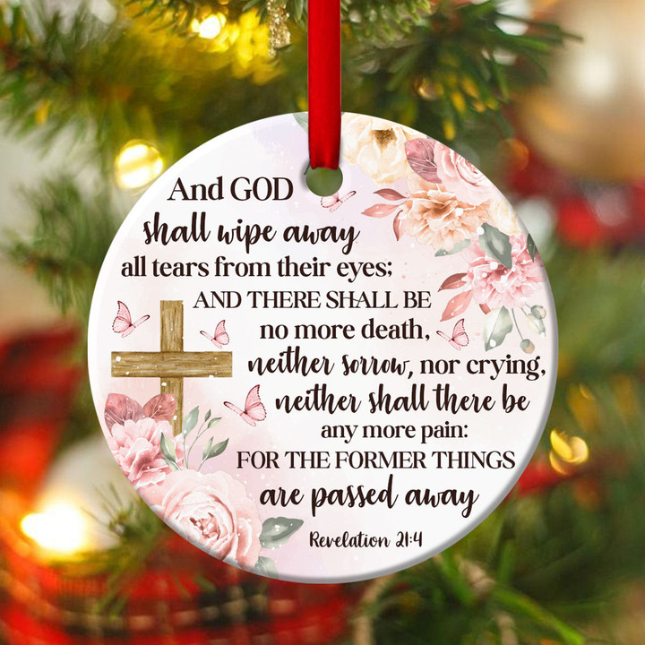 Beautiful Flower Ceramic Circle Ornament - God Shall Wipe Away All Tears From Their Eyes NUHN133