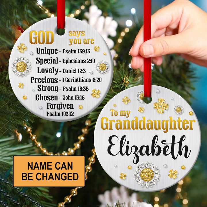 Meaningful Personalized Christian Gift For Granddaughter - Elegant Ceramic Circle Ornament NUHN143