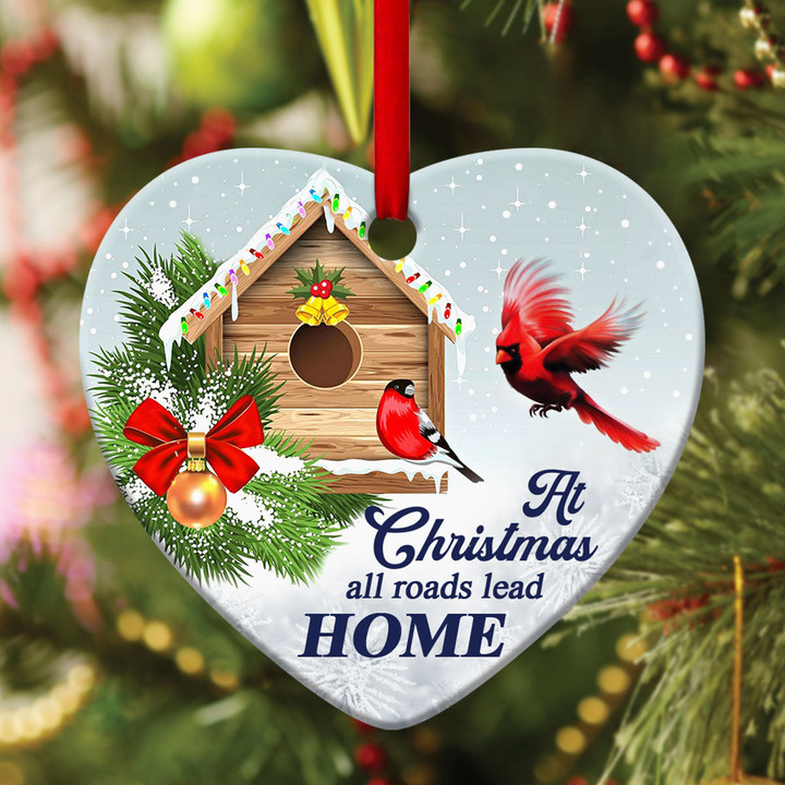 Amazing Christian Ceramic Heart Ornament - All Roads Lead Home At Christmas CC35