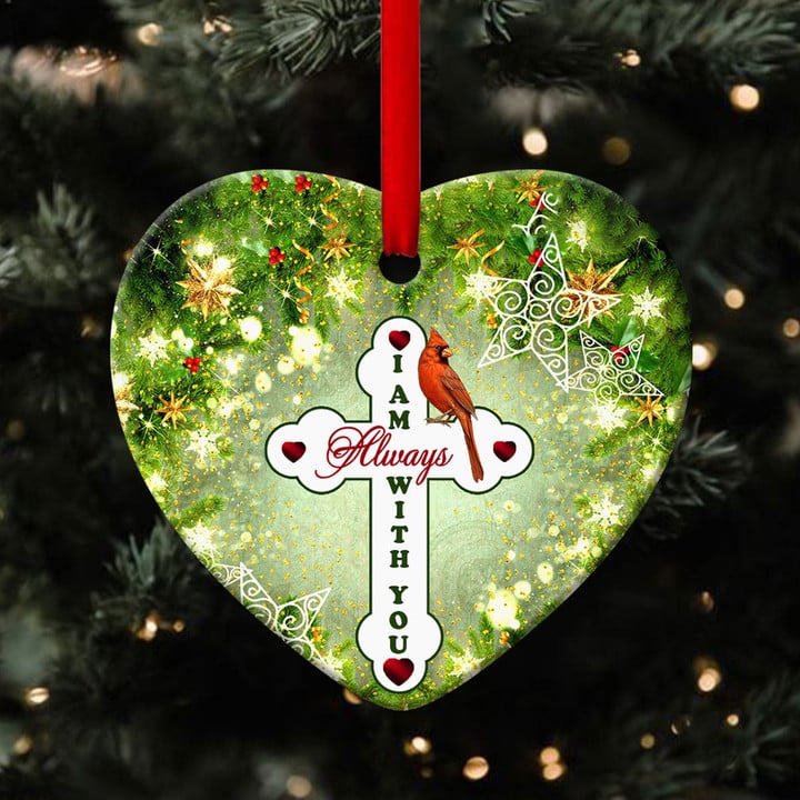 God Is Always With You -  Unique Cross Ceramic Heart Ornament NUM89