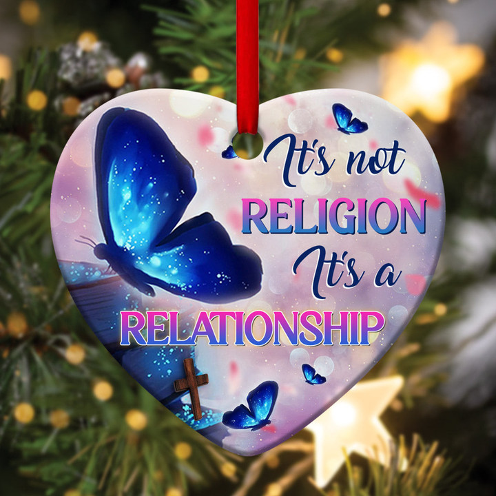 Butterfly Ceramic Heart Ornament - It's Not Religion, It's A Relationship NUA105