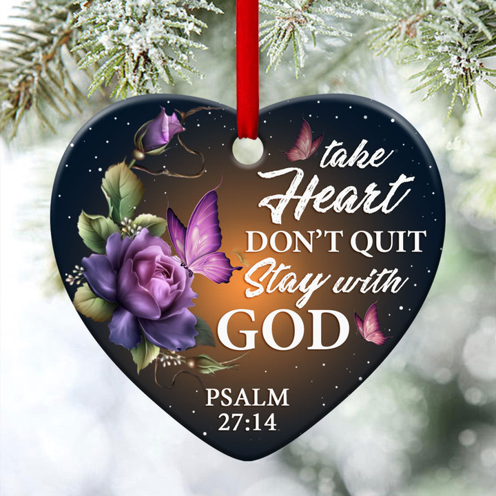 Flower Christian Ceramic Heart Ornament - Stay With God CC44