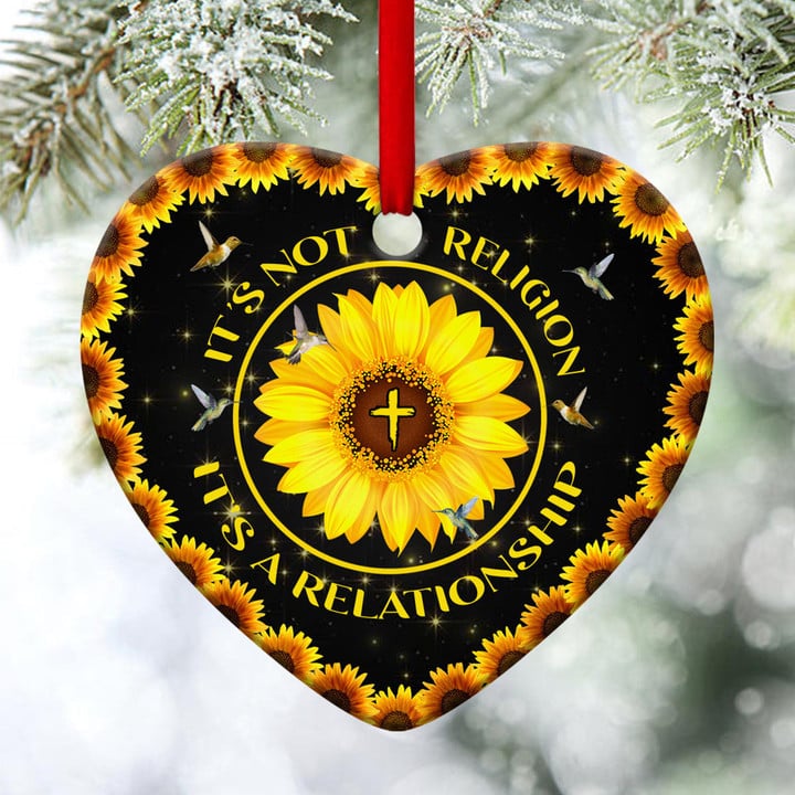 It's Not Religion, It's A Relationship - Sunflower Ceramic Heart Ornament NUM110