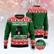 Black Cat Drink Coffee Ugly Christmas Sweater