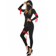Umorden Halloween Costumes for Women Red Black Ninja Cosplay Sexy V Neck Jumpsuit Purim Game Role Play Party Fantasia Dress