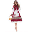 Women's Classic Red Maid Dress Maid Outfit Long Dress with Apron Halloween Cosplay Costume Little Red Ridinghood Lolita Dress