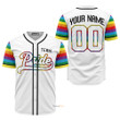Custom Name And Number Lgbt Team Pride White - Personalized Baseball Jersey