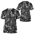 All Villains Horror Movie Characters Black And White Art - 3D Tshirt