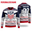 Personalized Custom Name USA Football Cup Champion Ugly Christmas Sweaters