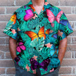 Homesizy Colorful Butterfly Tropical Leaves Pattern Hawaiian Shirt