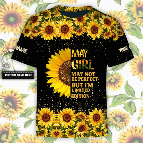 Personalized Custom Name May Girl Sunflower Tshirt