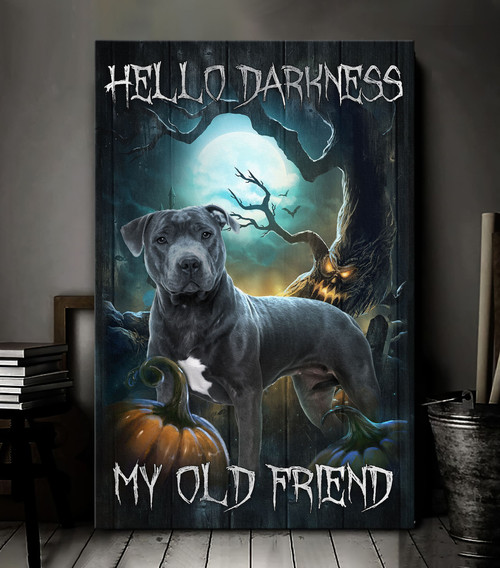 Pitbull - Hello Darkness my old friend - Dog Portrait Canvas Prints,