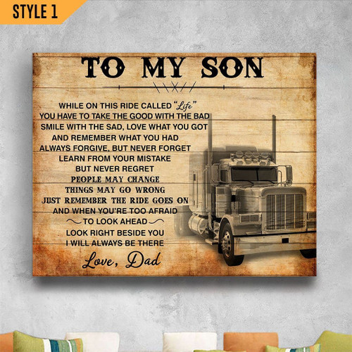 To My Son Trucker Gift From Dad Horizontal Canvas HY206070