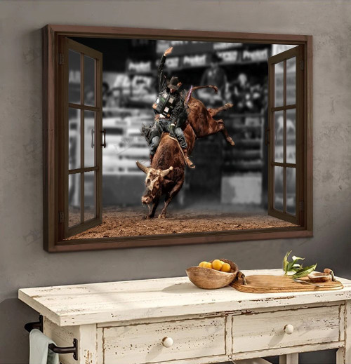 Bull riding-Window view Poster & Matte HY208033