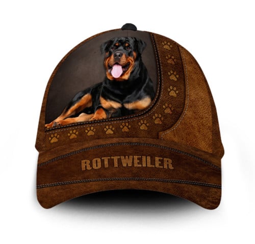 Personalized Custom Name Rottweiler Paw Pattern Hat Classic Cap