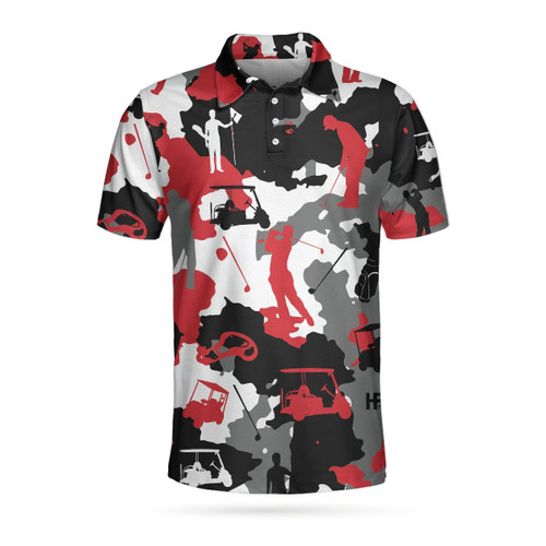 Red And White Camouflage Golf 3D AOP Polo Shirt QT207438La