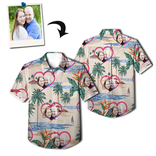 Custom Photo Couple Love Palm Island Vintage - Personalized Hawaiian Shirt
