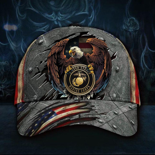 US Marine Corps Eagle American Flag Cap Patriotic Vintage Hat USMC Gifts For Him Dad Hat Classic Cap - PN301009Pa