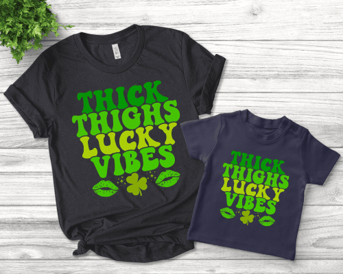 Thick Thighs Lucky Vibes Shirt,Womens St Patrick Day Gift,Irish Shamrock Shirt,Saint Patricks Day Lips Tee,Funny Lucky For Her B-21022319 Unisex Cotton Tshirt