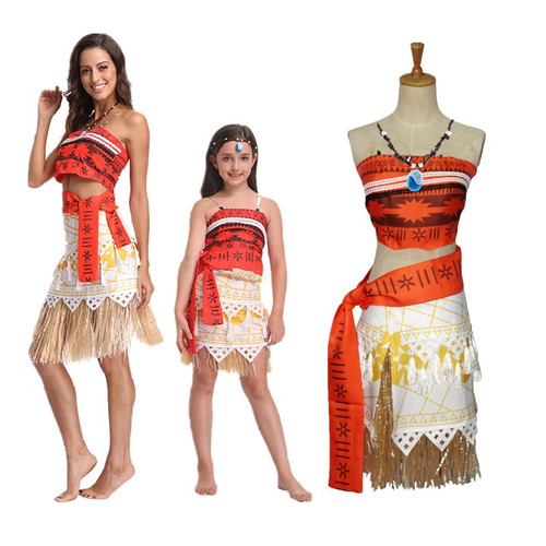 Kids And Adult Women Moana Holiday Costume Film Show Top Skirt Suit Child Fancy Cosplay Vaiana Dress Outfit For Baby Girls 4-9T