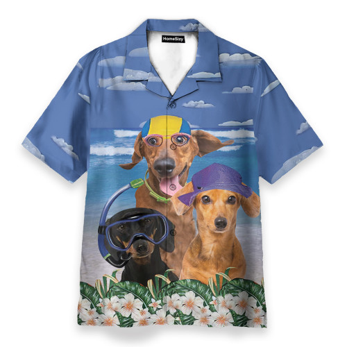 Dachshund Summer Beach Funny Button's Up Shirts - Hawaiian Shirt