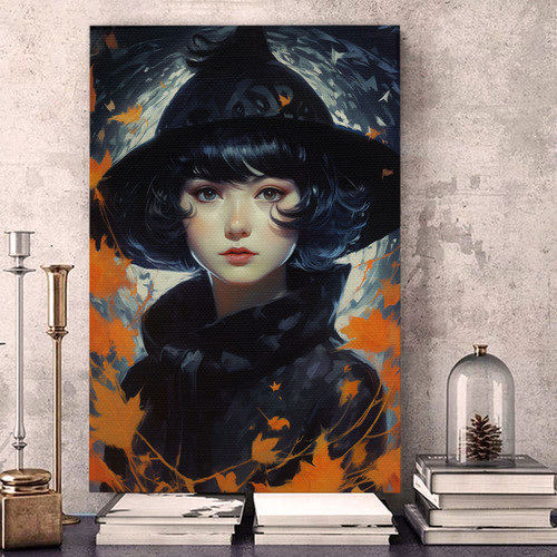 Witch With Short Hair Dressed In Black Portraiture Wrapped Canvas QT305691Ee