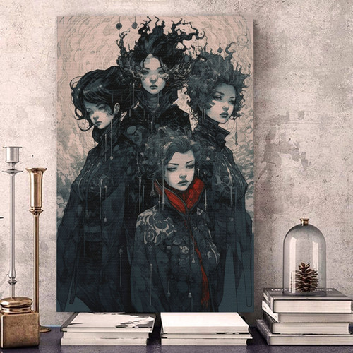 The Four Witches With Short Hair Dressed In Black Wrapped Canvas QT305706Ee