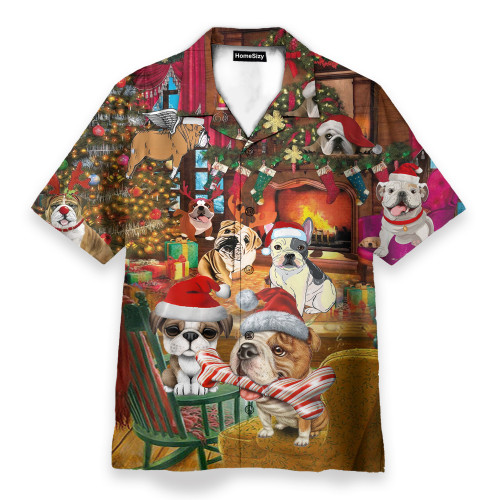 Christmas With Bulldog Funny Button's Up Shirts - Hawaiian Shirt