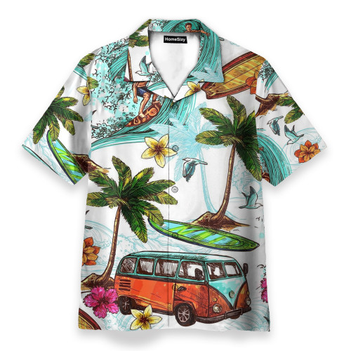 Surfing And Hippie Vans On The Beaches - Hawaiian Shirt