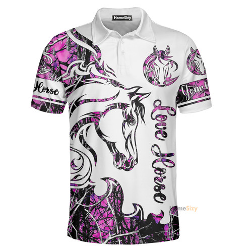 Personalized Custom Name Beautiful Horse Tattoo Pink Muddy Camo 3D AOP Polo Shirt