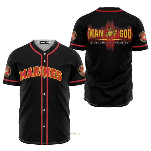 Man Of God Jesus Husband Dad US Marine Corps Veteran - Baseball Jersey