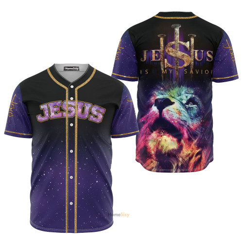 Jesus And Lion Purple Galaxy - Baseball Jersey