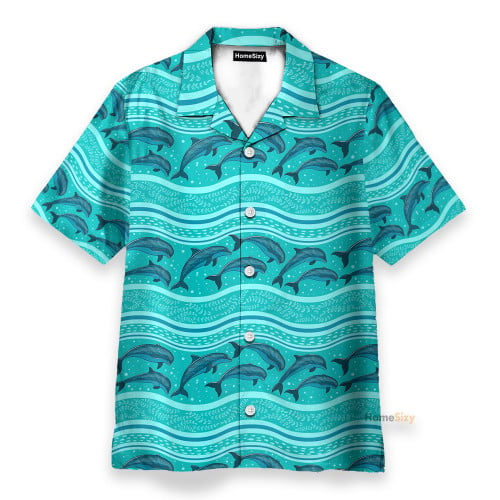 Dolphin Wave Pattern Blue Ocean - Hawaiian Shirt