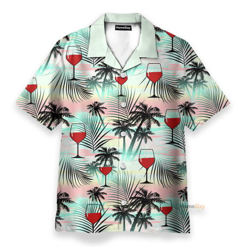 Homesizy Red Wine Coconut Tree Pattern Hawaiian Shirt