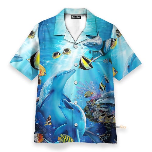 Homesizy Dancing Dolphin In Blue Ocean Hawaiian Shirt