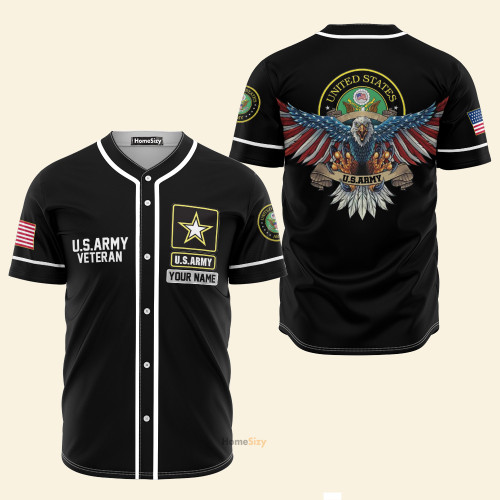 Custom Name US Army Veteran Patriot Eagle Black - Personalized Baseball Jersey