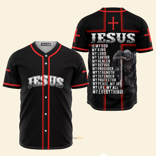 Jesus Is my God, My Life, My All, My Everything Black And Red - Baseball Jersey
