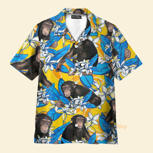 Chimpanzee Plumeria Flowers - Hawaiian Shirt